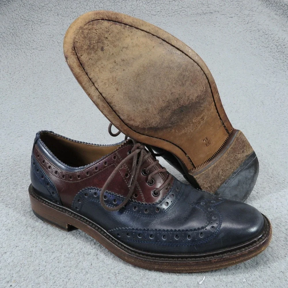 Salvatore Ferragamo Mens 5.5 EE Navy Oxblood Brogue Oxford Dress Shoes Italy